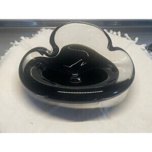 Signed C. Erickson 1955 Abstract Black Art Glass MCM Biomorphic Bowl